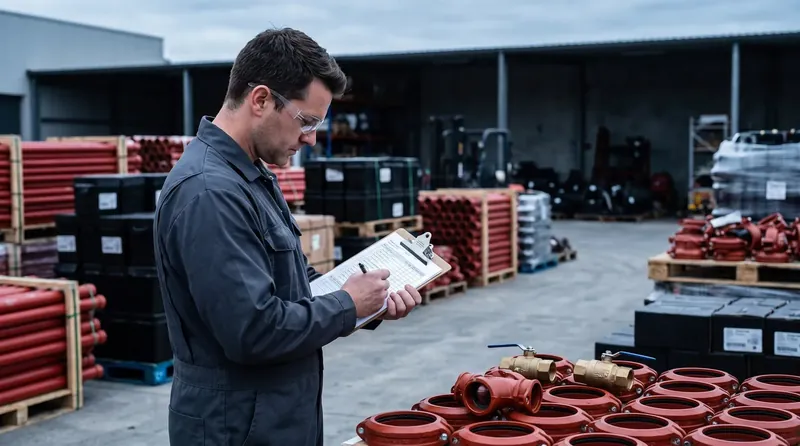 Inspector checking incoming fire fighting materials with a checklist