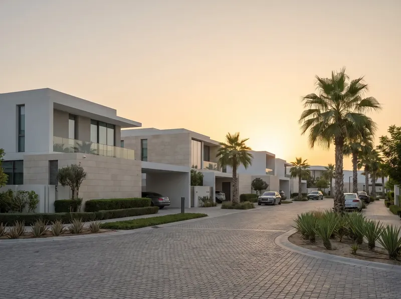 Residential villas at sunset