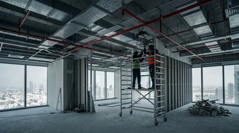 Office fit-out works with ceiling services being installed